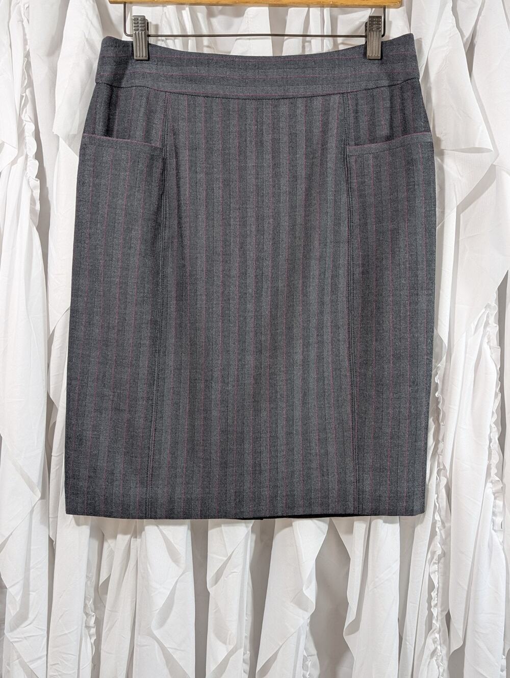 Apostrophe Black Gray Pink Herringbone Stretch Pencil Skirt Size 6